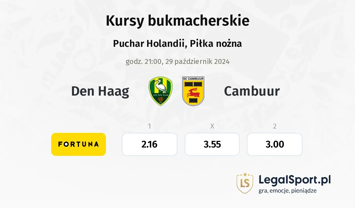 Den Haag - Cambuur typy, kursy 29.10, godz. 21:00