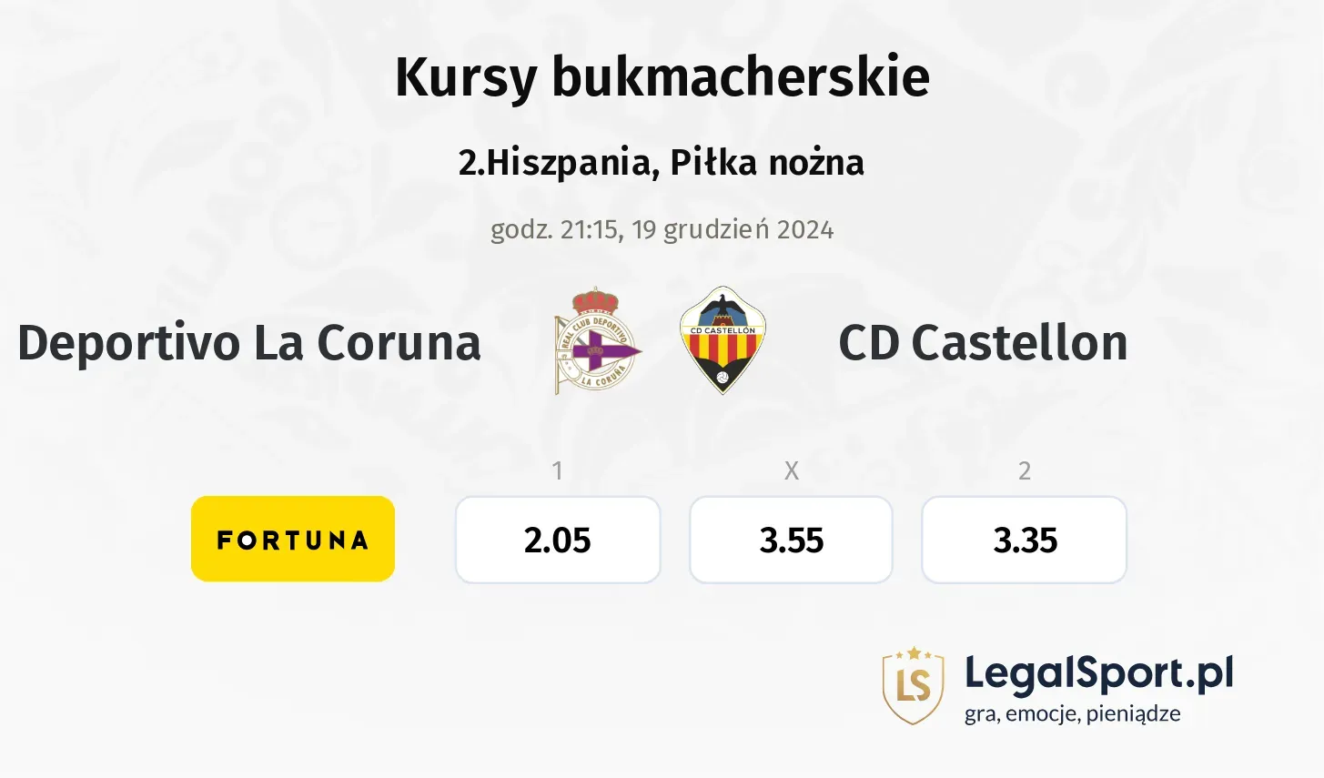 Deportivo La Coruna - CD Castellon promocje bonusy na mecz