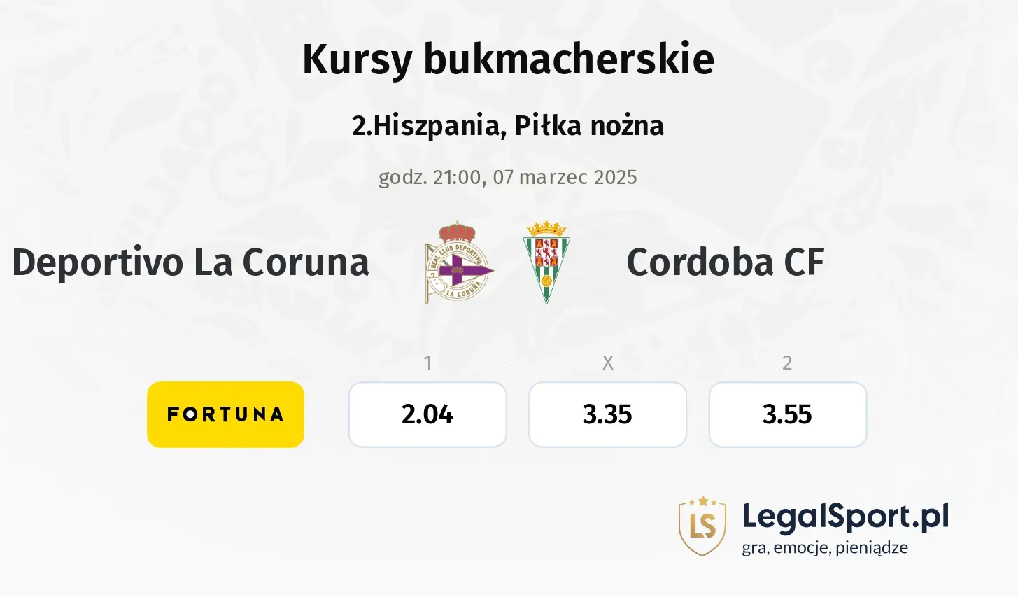 Deportivo La Coruna - Cordoba CF promocje bonusy na mecz