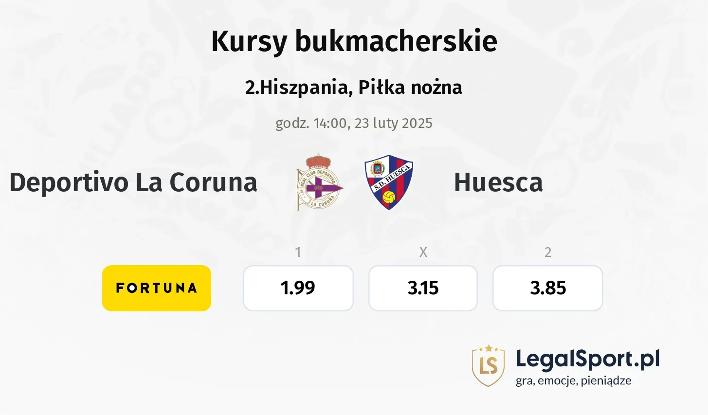 Deportivo La Coruna - Huesca typy, kursy