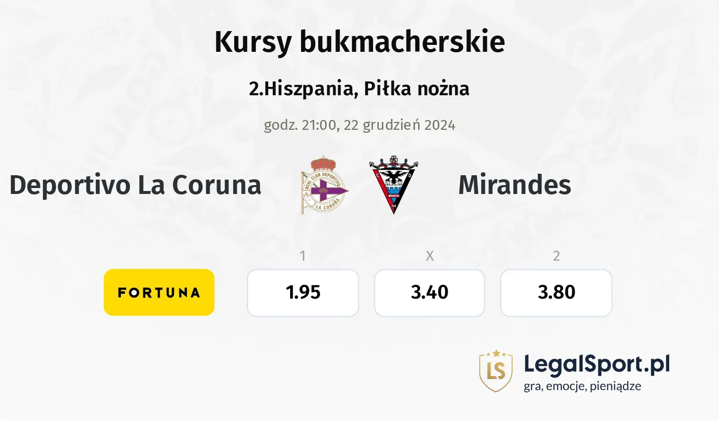 Deportivo La Coruna - Mirandes promocje bonusy na mecz