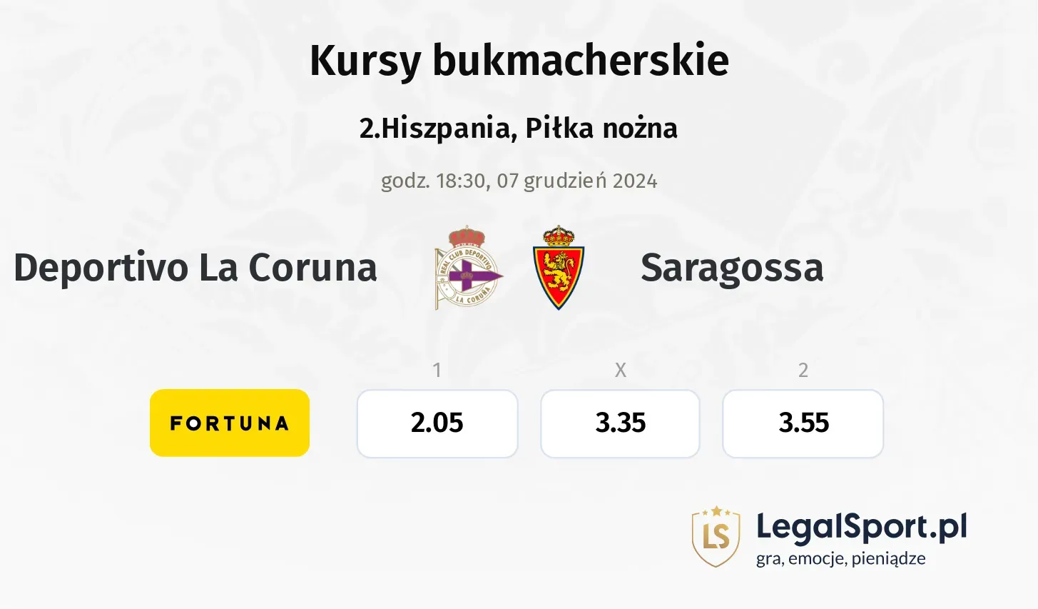 Deportivo La Coruna - Saragossa promocje bonusy na mecz