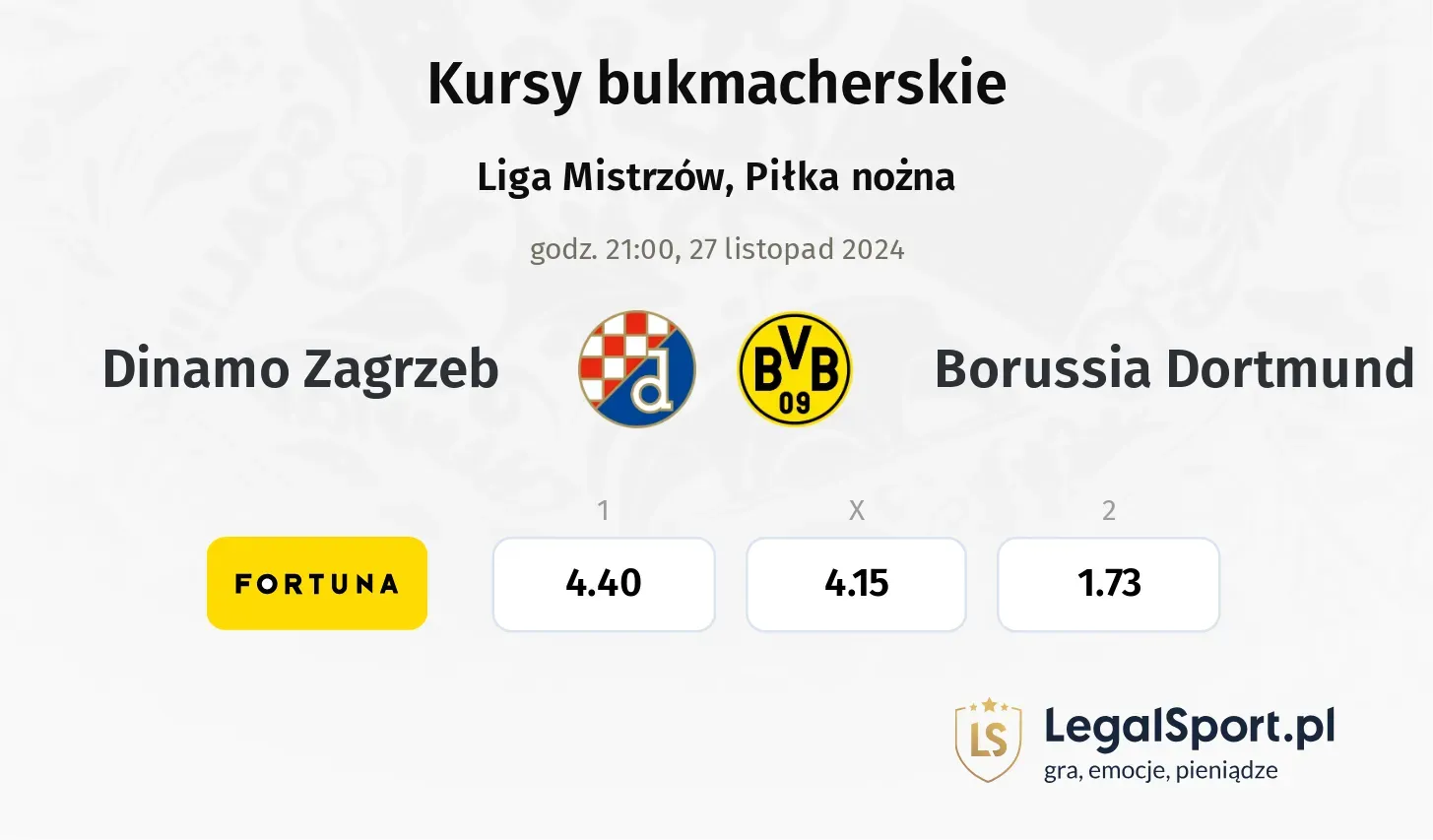 Dinamo Zagrzeb - Borussia Dortmund promocje bonusy na mecz