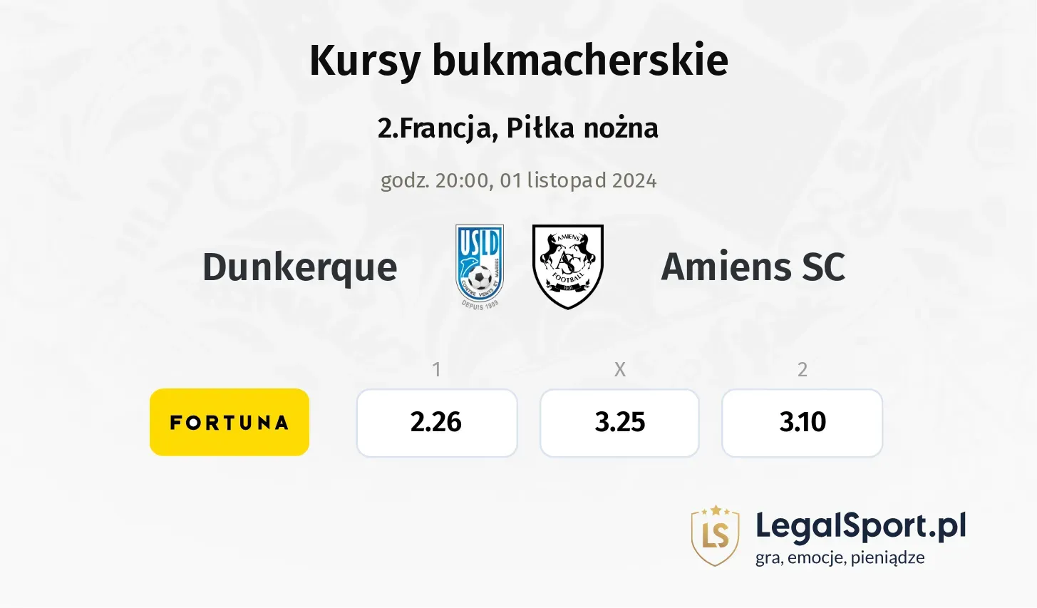 Dunkerque - Amiens SC typy, kursy 01.11, godz. 20:00