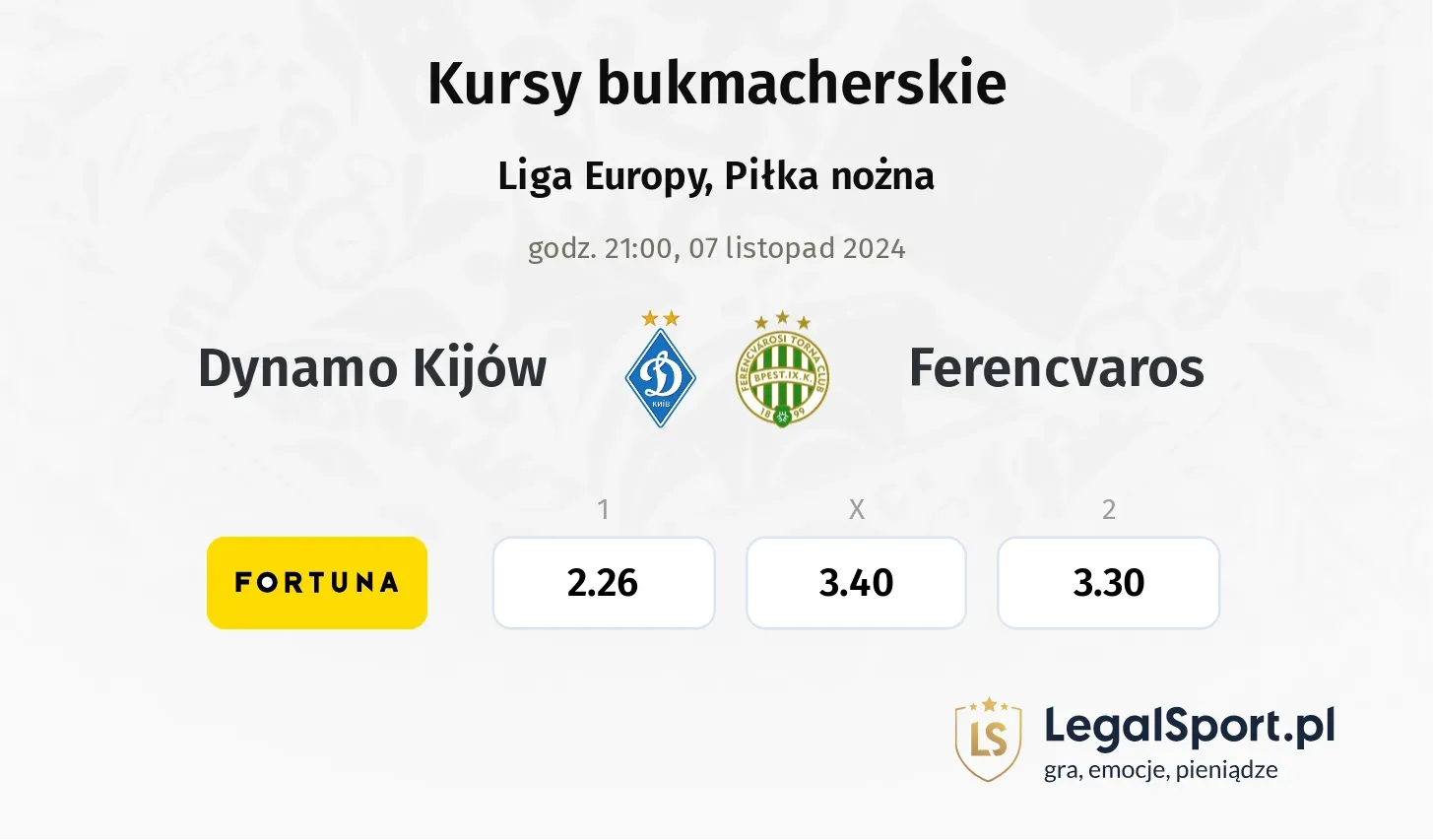 Dynamo Kijów - Ferencvaros typy, kursy 07.11, godz. 21:00