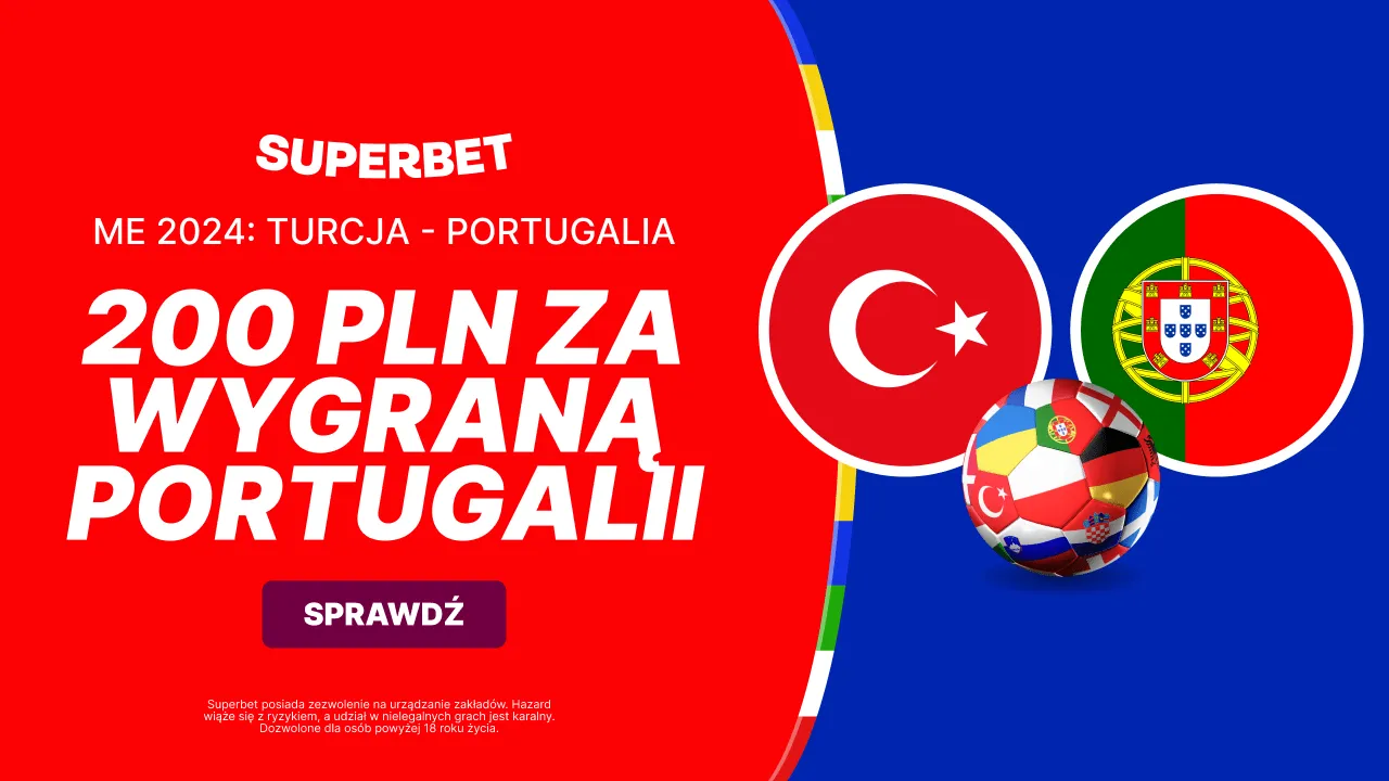 Kurs 100.00 na wygraną Portugalii z Turcją w Superbet