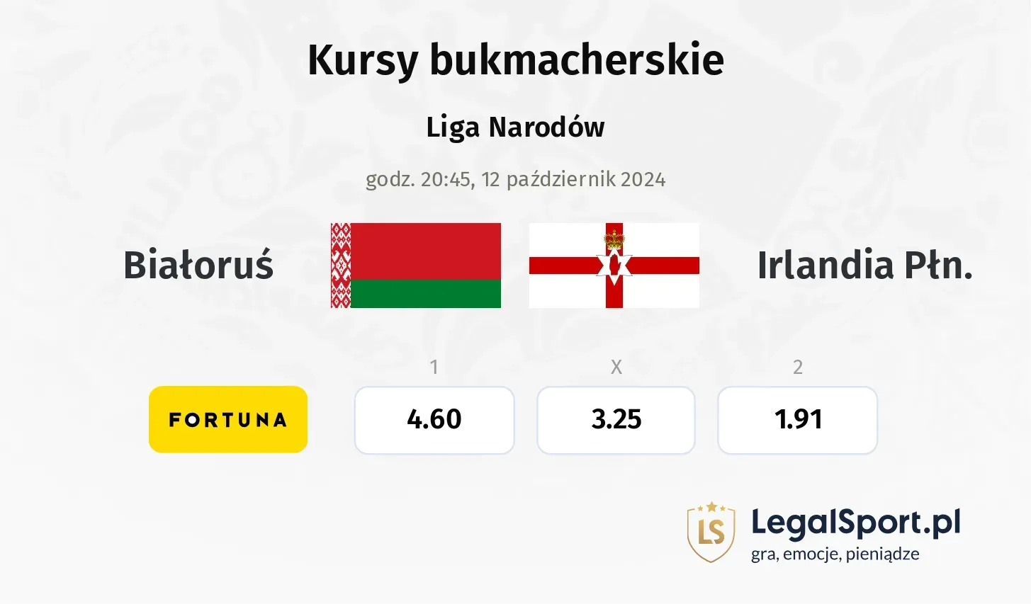 Białoruś - Irlandia Płn. typy, kursy 12.10, godz. 20:45