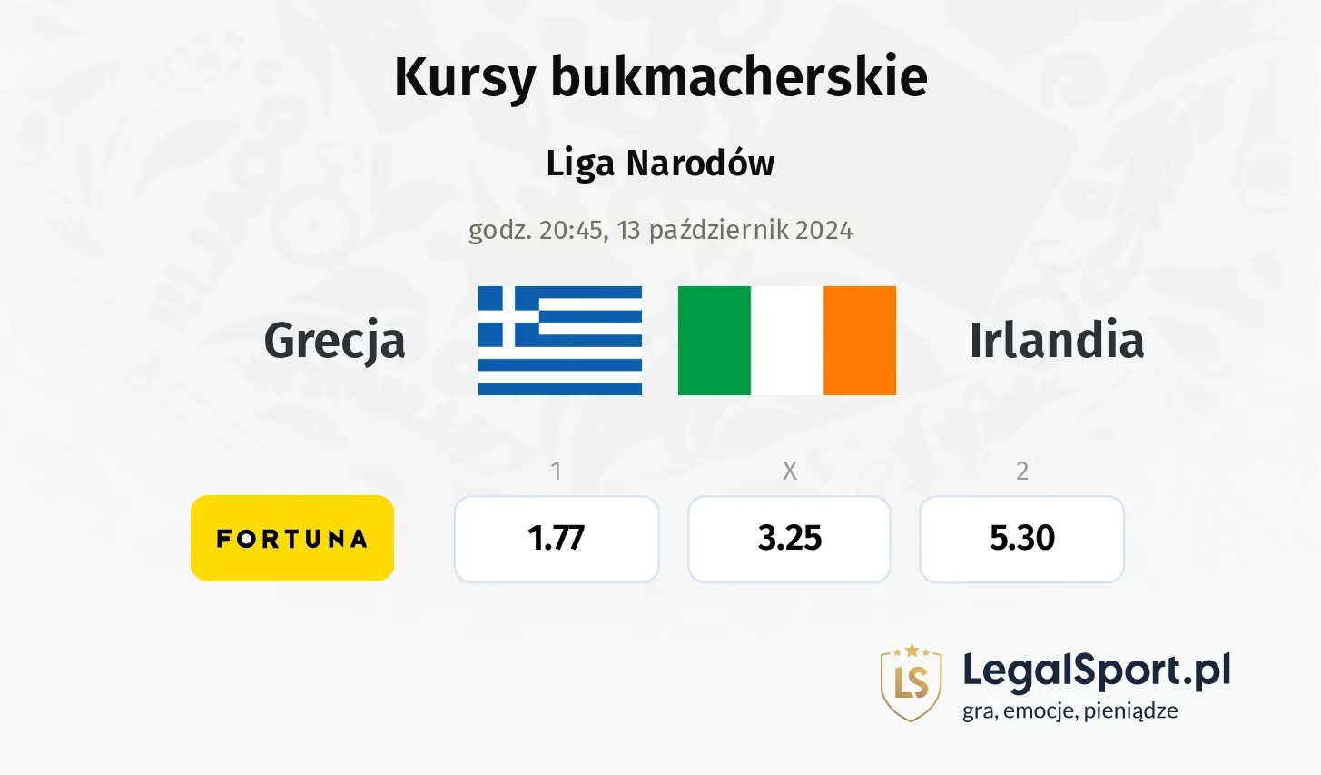 Grecja - Irlandia typy, kursy 13.10, godz. 20:45