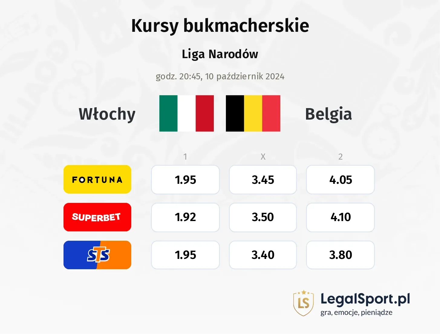 Włochy - Belgia promocje bonusy na mecz