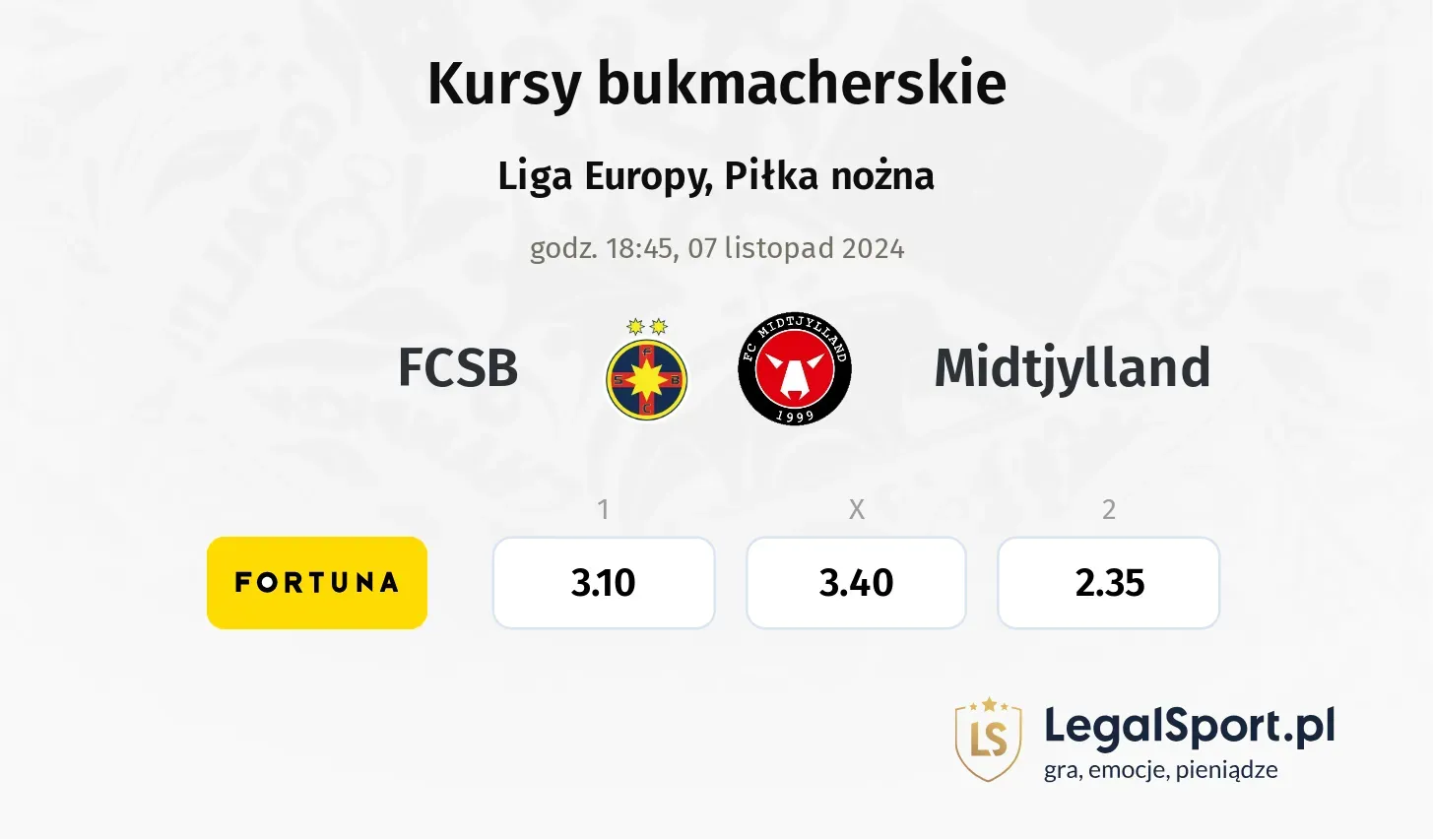 FCSB - Midtjylland typy, kursy 07.11, godz. 18:45