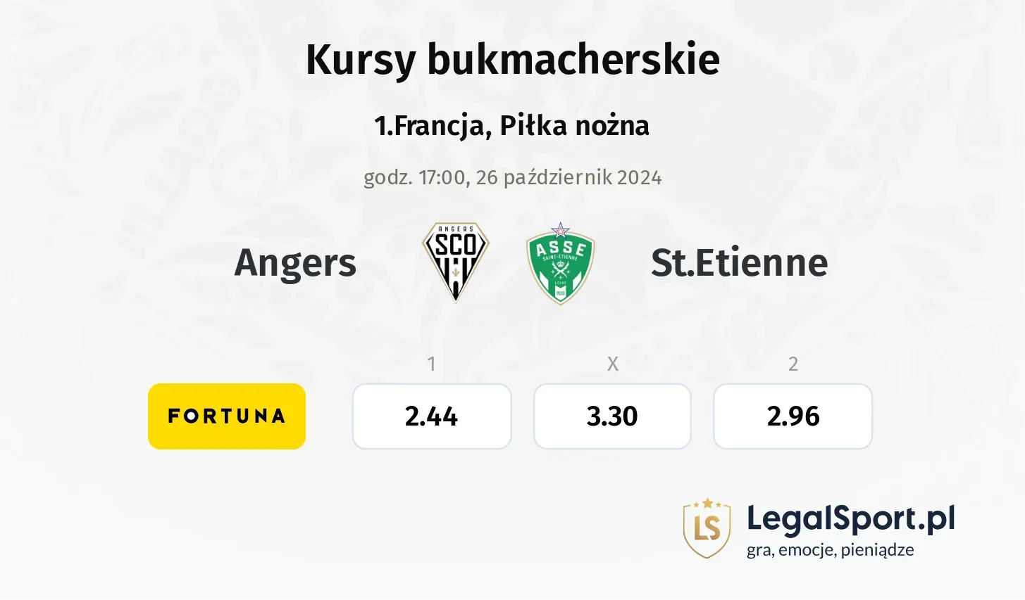 Angers - St.Etienne typy, kursy 26.10, godz. 17:00