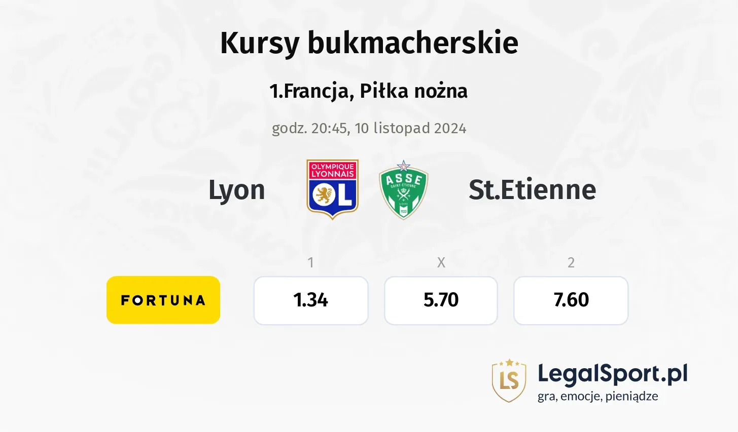 Lyon - St.Etienne typy, kursy 10.11, godz. 20:45