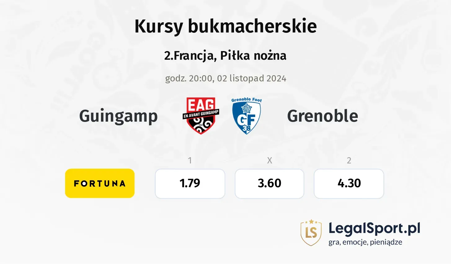 Guingamp - Grenoble typy, kursy 02.11, godz. 20:00