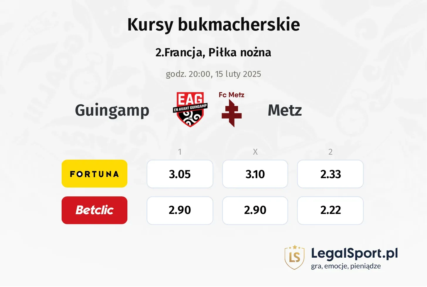 Guingamp - Metz typy, kursy