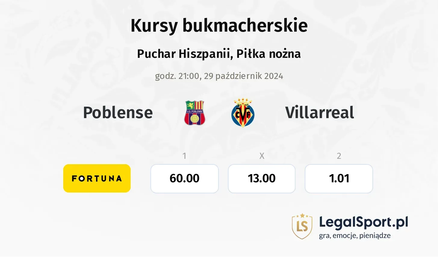 Poblense - Villarreal typy, kursy 29.10, godz. 21:00