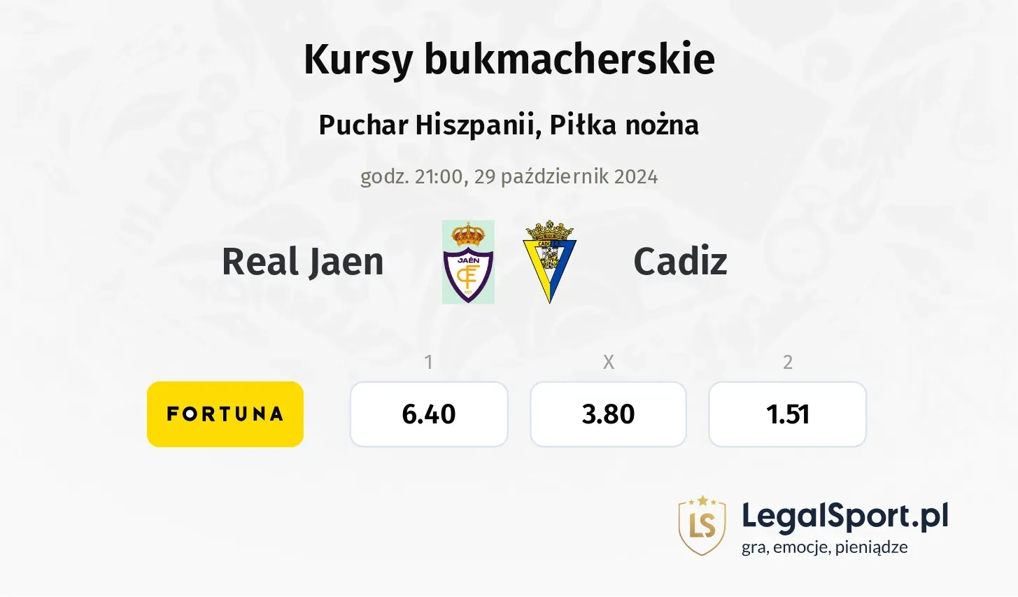 Real Jaen - Cadiz typy, kursy 29.10, godz. 21:00