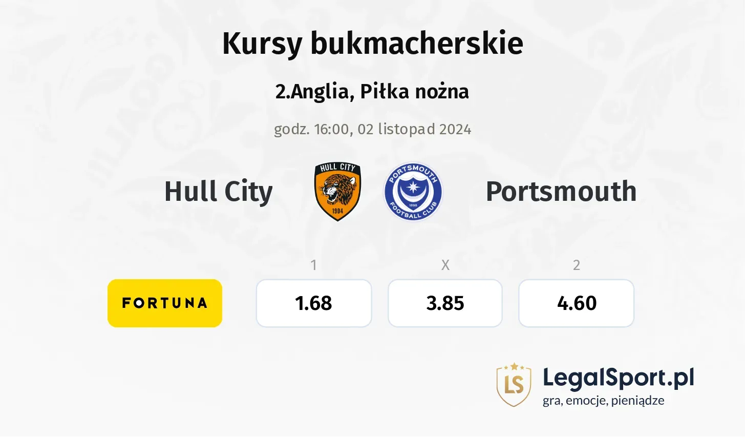 Hull City - Portsmouth typy, kursy 02.11, godz. 16:00