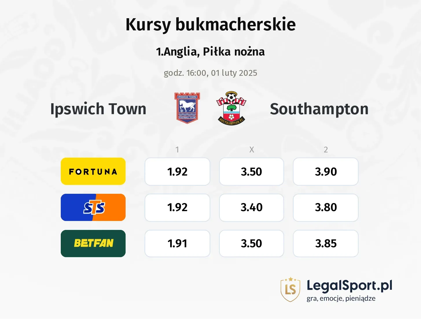 Ipswich Town - Southampton promocje bonusy na mecz