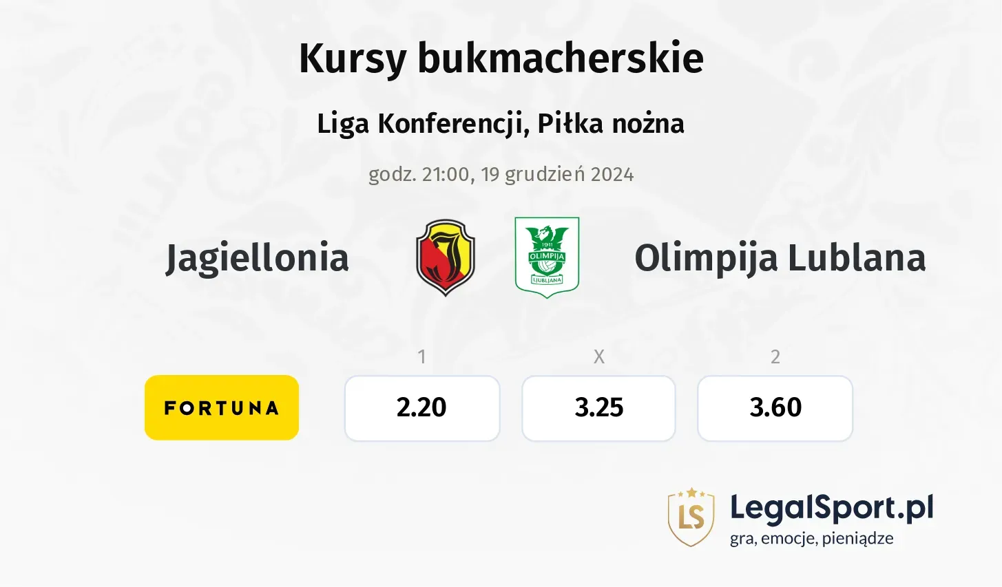 Jagiellonia - Olimpija Lublana typy, kursy ( 18.12.2024)