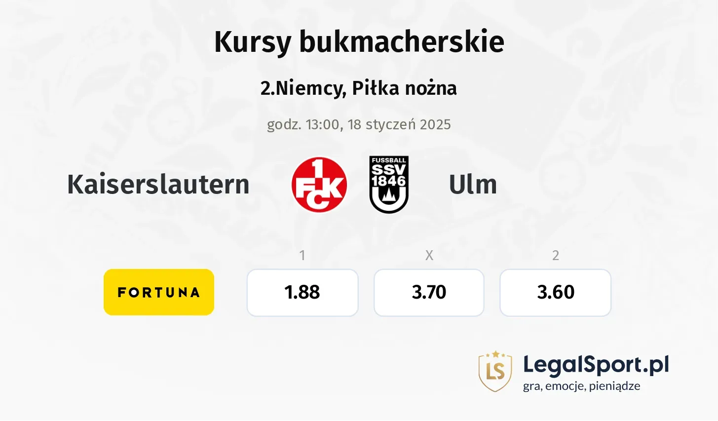 Kaiserslautern - Ulm promocje bonusy na mecz