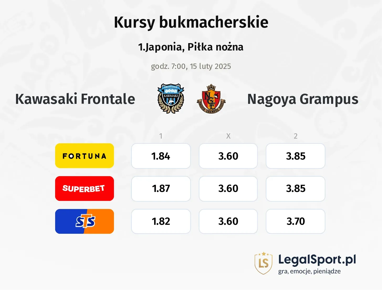 Kawasaki Frontale - Nagoya Grampus promocje bonusy na mecz