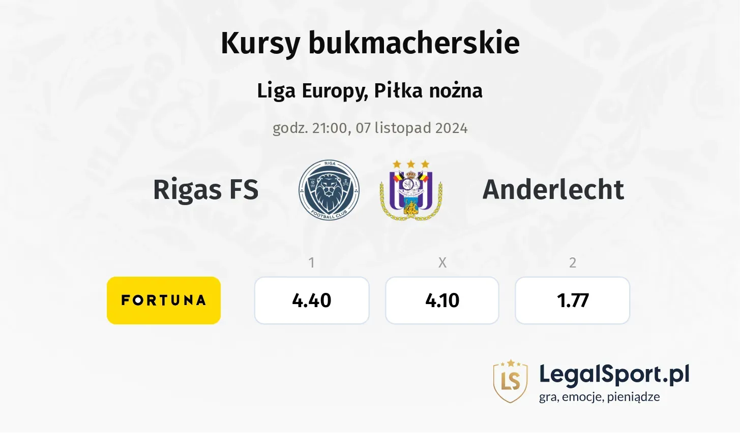 Rigas FS - Anderlecht typy, kursy 07.11, godz. 21:00