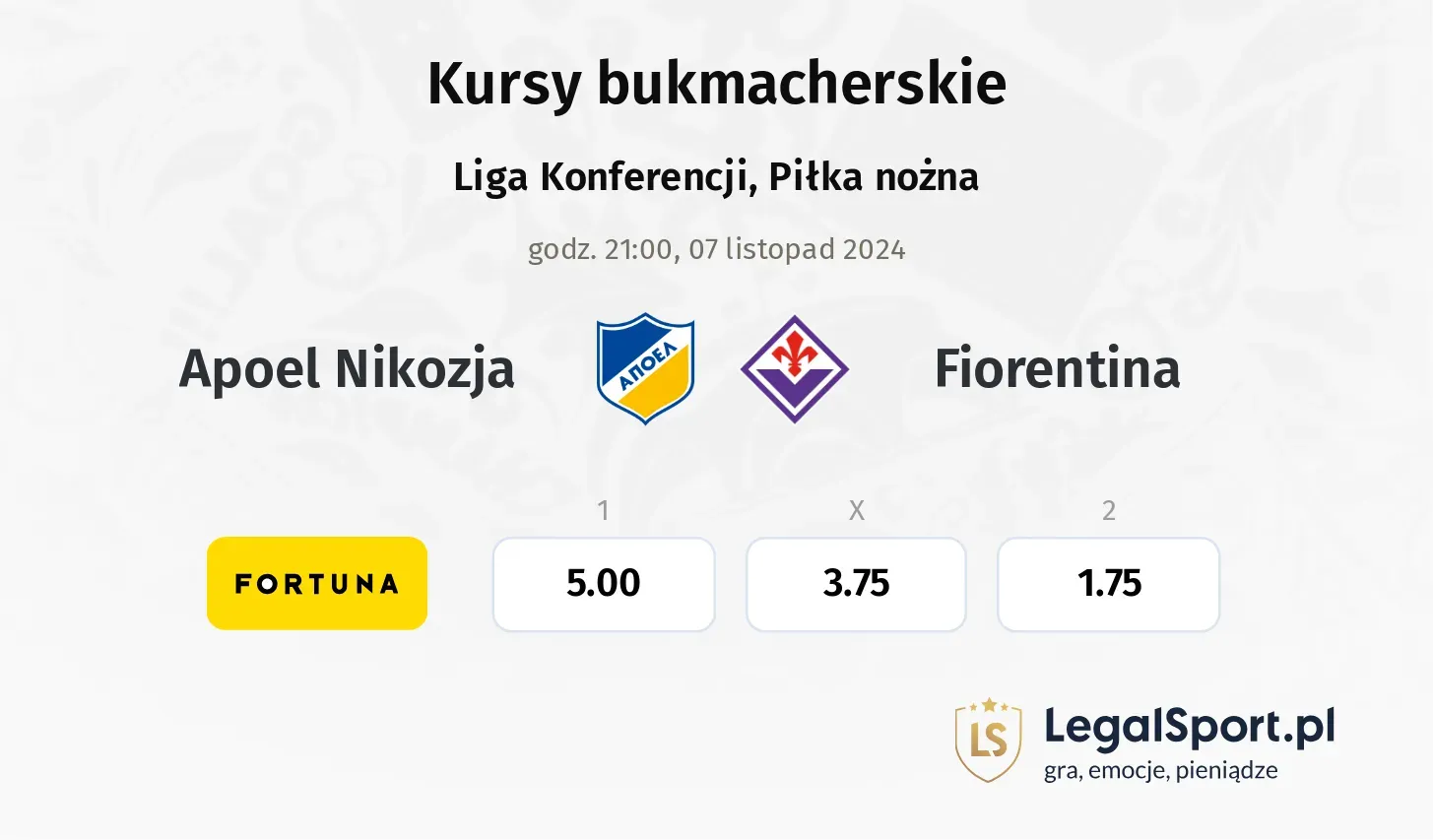 Apoel Nikozja - Fiorentina typy, kursy 07.11, godz. 21:00