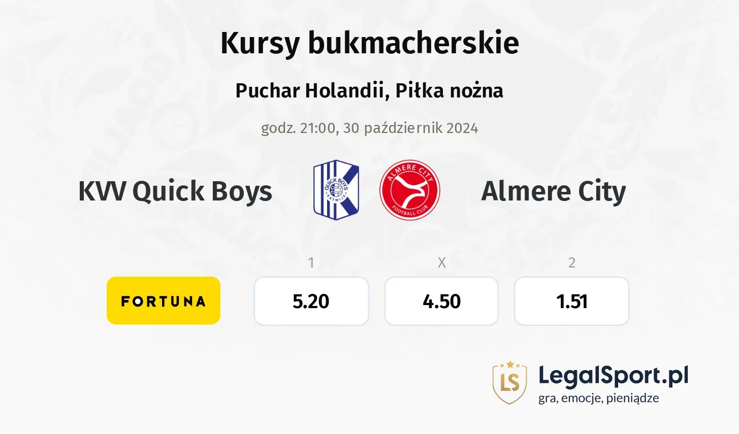 KVV Quick Boys - Almere City promocje bonusy na mecz