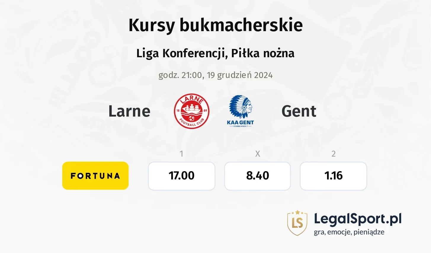 Larne - Gent typy, kursy ( 18.12.2024)