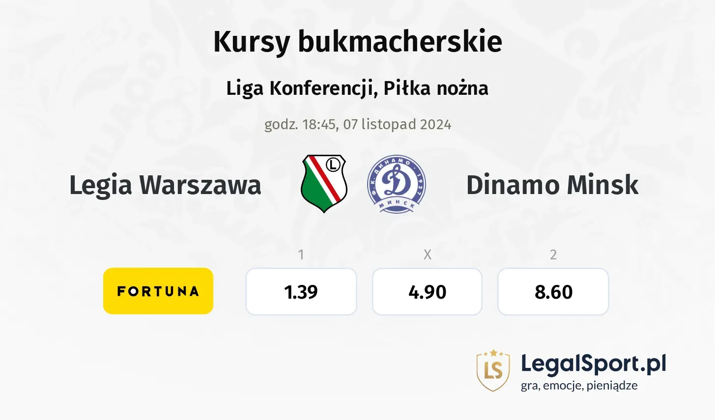 Legia Warszawa - Dinamo Minsk promocje bonusy na mecz