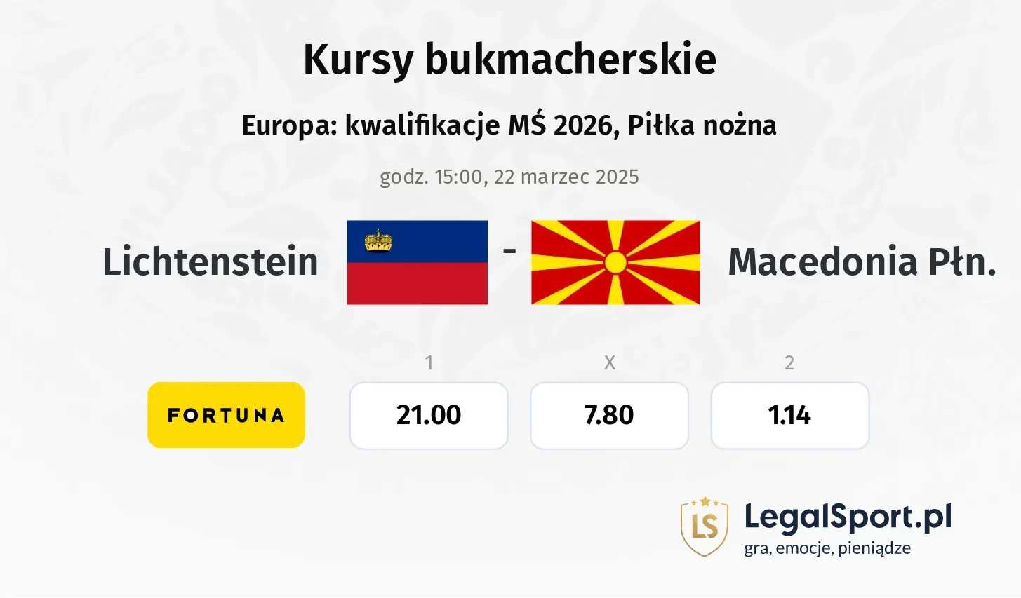 Lichtenstein - Macedonia Płn. promocje bonusy na mecz