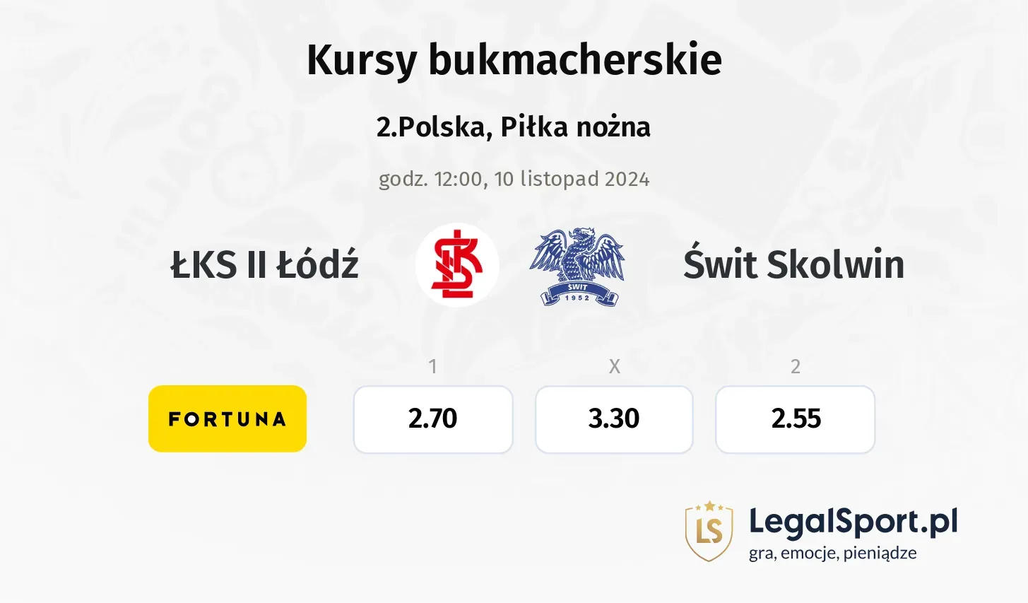 ŁKS II Łódź - Świt Skolwin typy, kursy 10.11, godz. 12:00