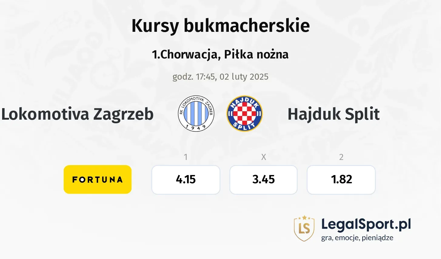 Lokomotiva Zagrzeb - Hajduk Split typy, kursy