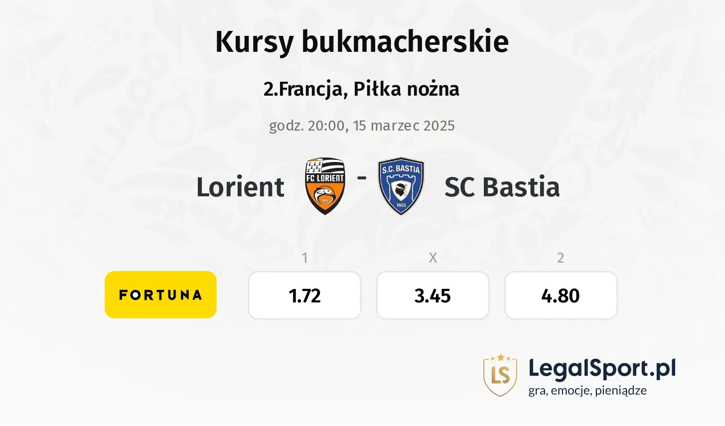 Lorient - SC Bastia typy, kursy