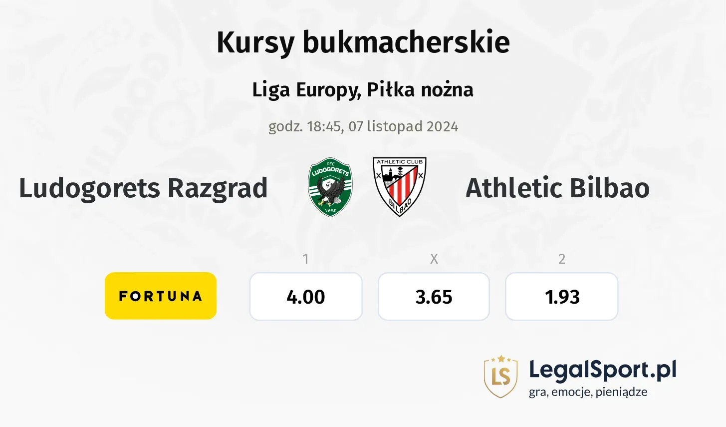 Ludogorets Razgrad - Athletic Bilbao typy, kursy 07.11, godz. 18:45