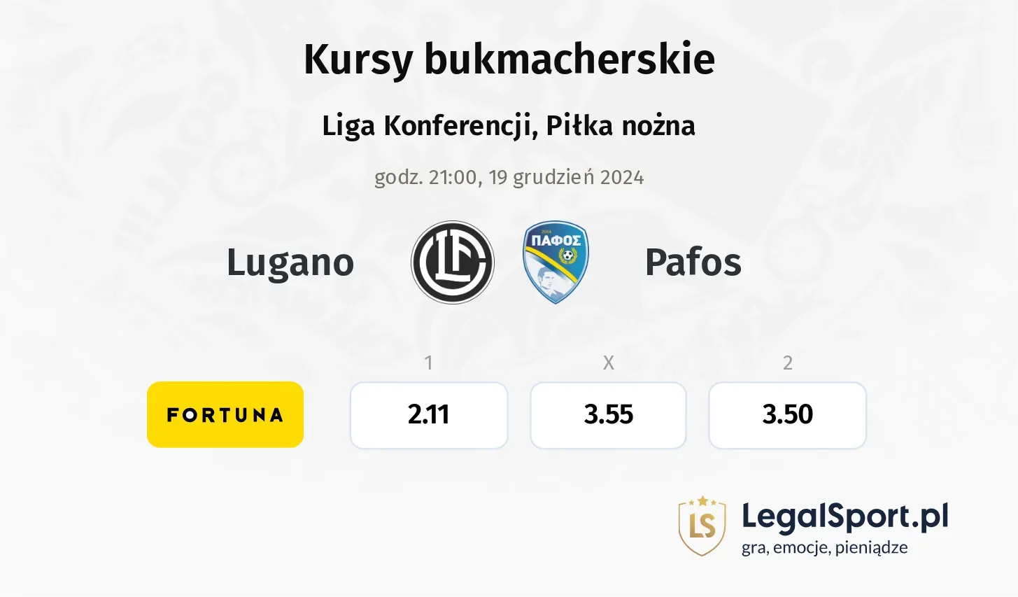 Lugano - Pafos typy, kursy ( 18.12.2024)