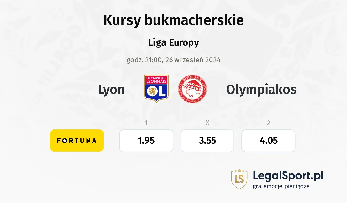 Lyon - Olympiakos typy, kursy 26.09, godz. 21:00