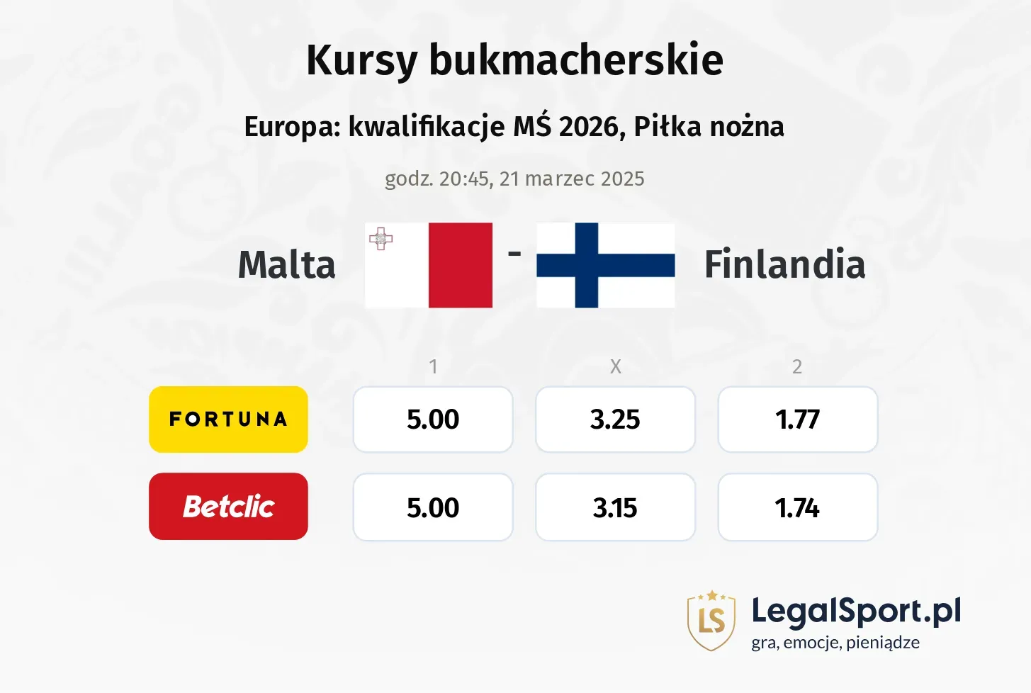 Malta - Finlandia promocje bonusy na mecz