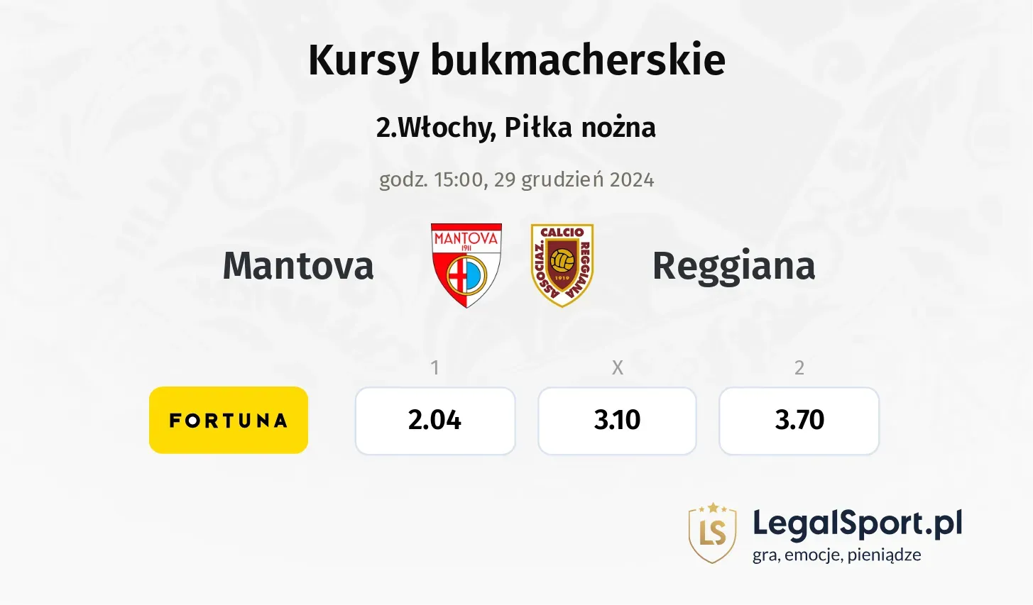 Mantova - Reggiana typy, kursy