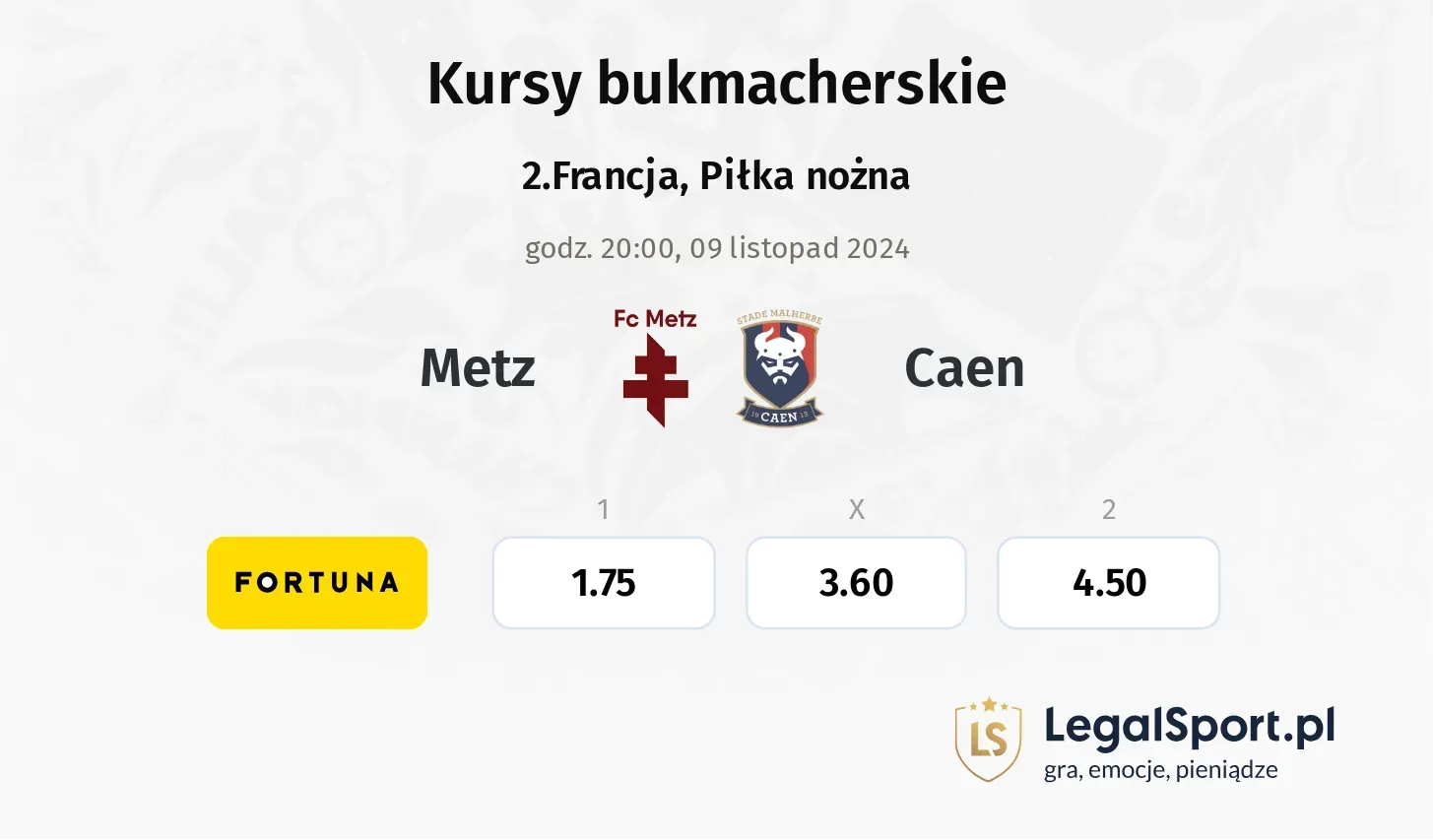 Metz - Caen typy, kursy 09.11, godz. 20:00