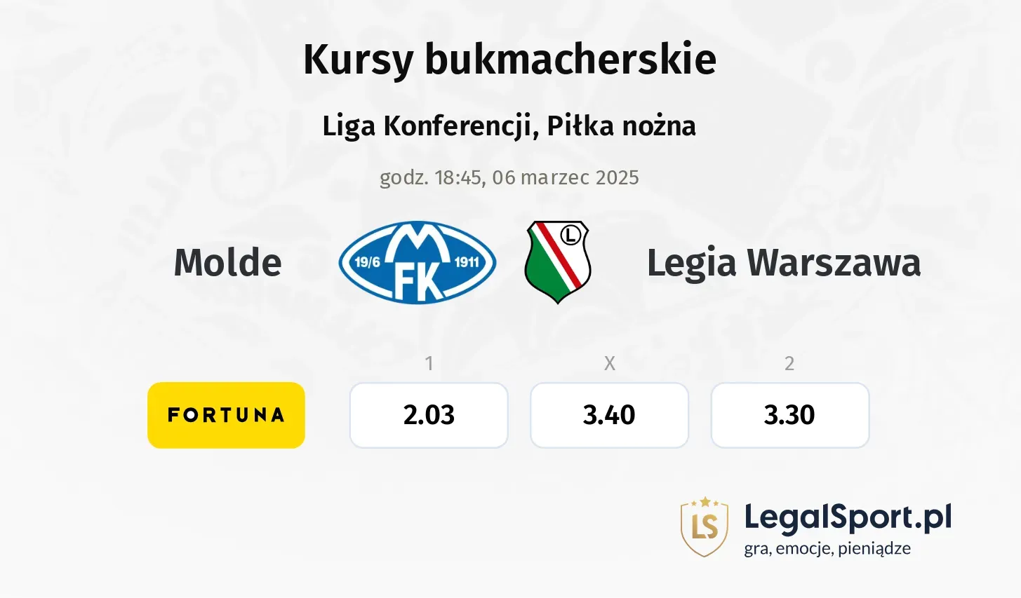 Molde - Legia Warszawa promocje bonusy na mecz