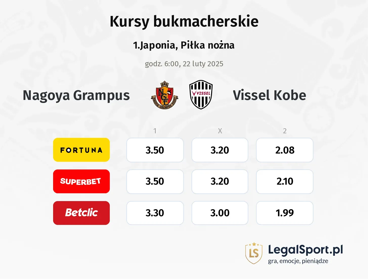 Nagoya Grampus - Vissel Kobe promocje bonusy na mecz