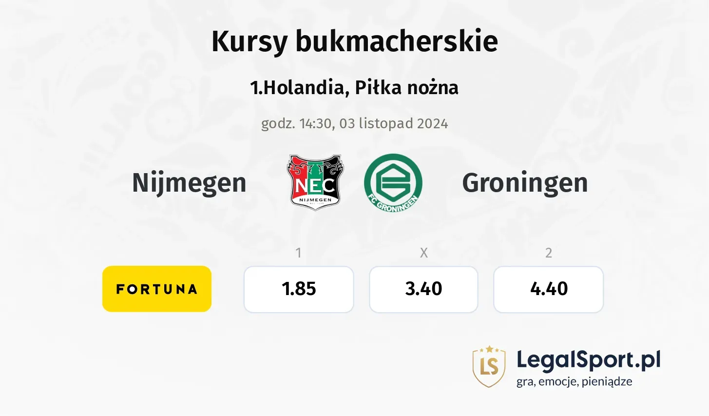 Nijmegen - Groningen typy, kursy 03.11, godz. 14:30