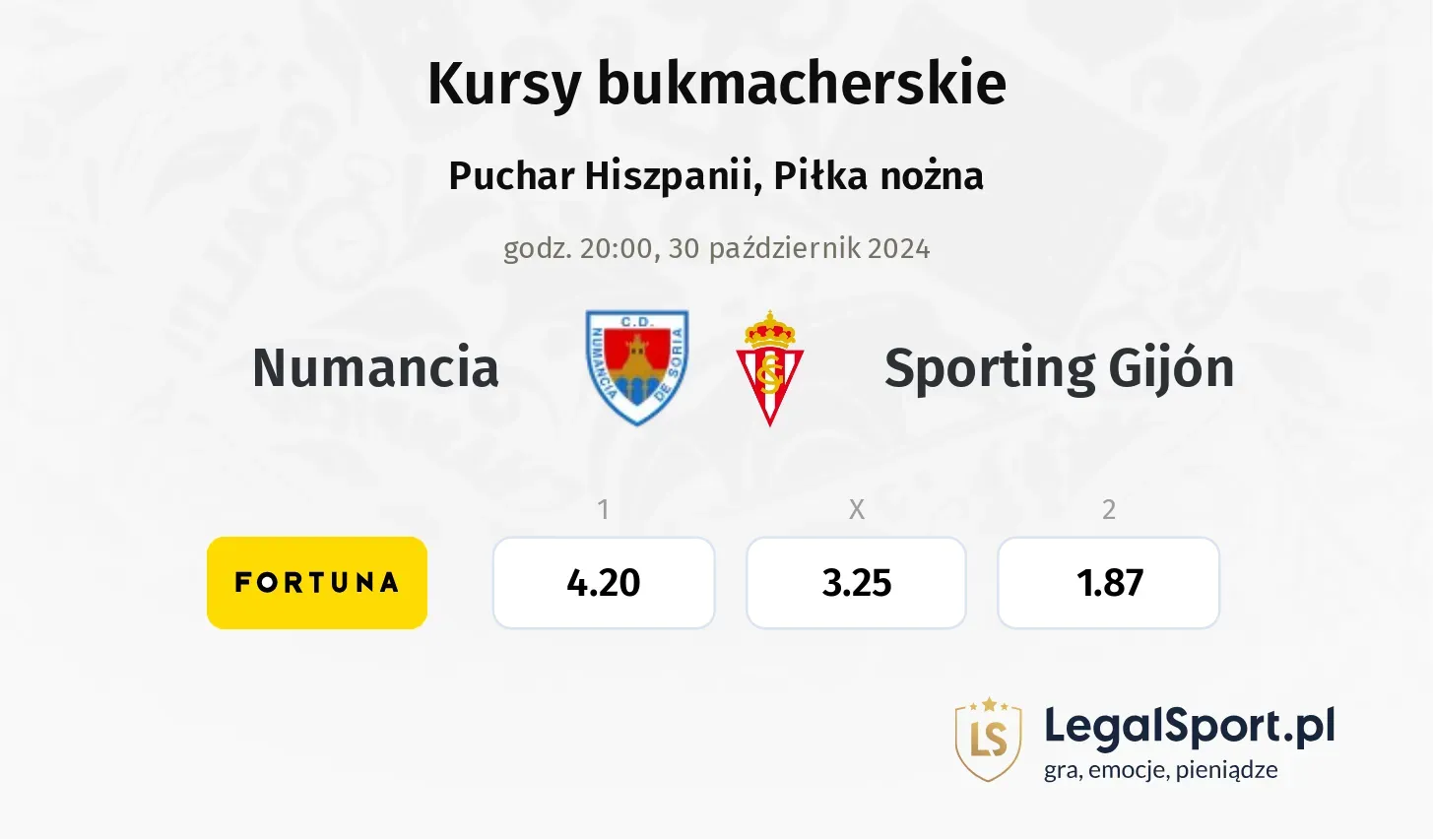 Numancia - Sporting Gijón typy, kursy 30.10, godz. 20:00