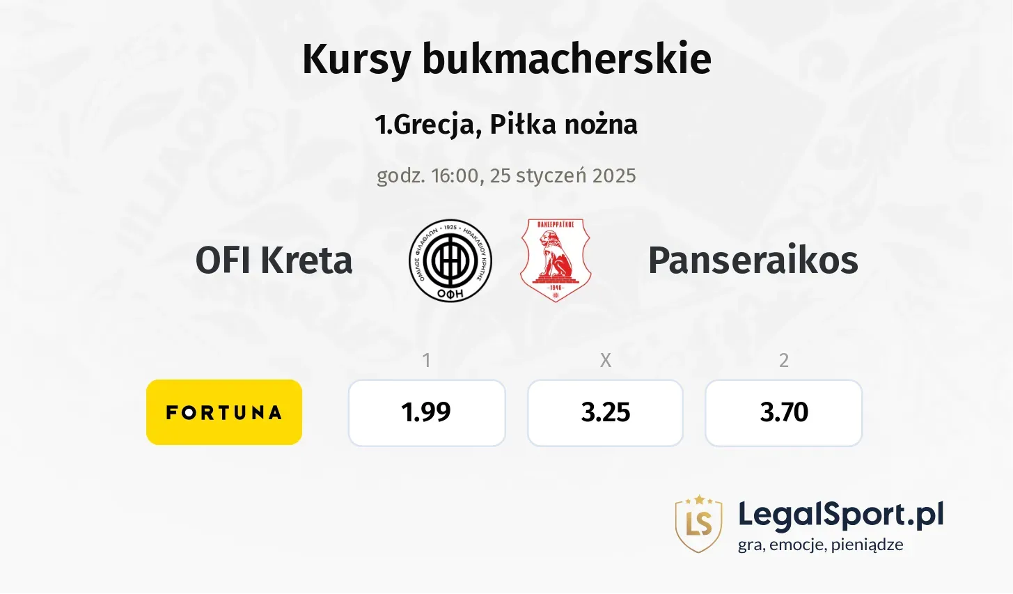 OFI Kreta - Panseraikos promocje bonusy na mecz