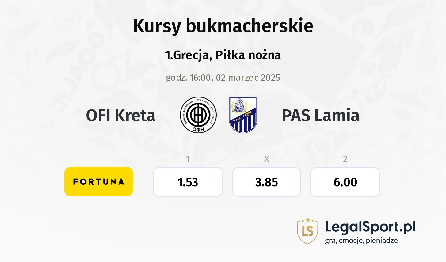 OFI Kreta - PAS Lamia promocje bonusy na mecz