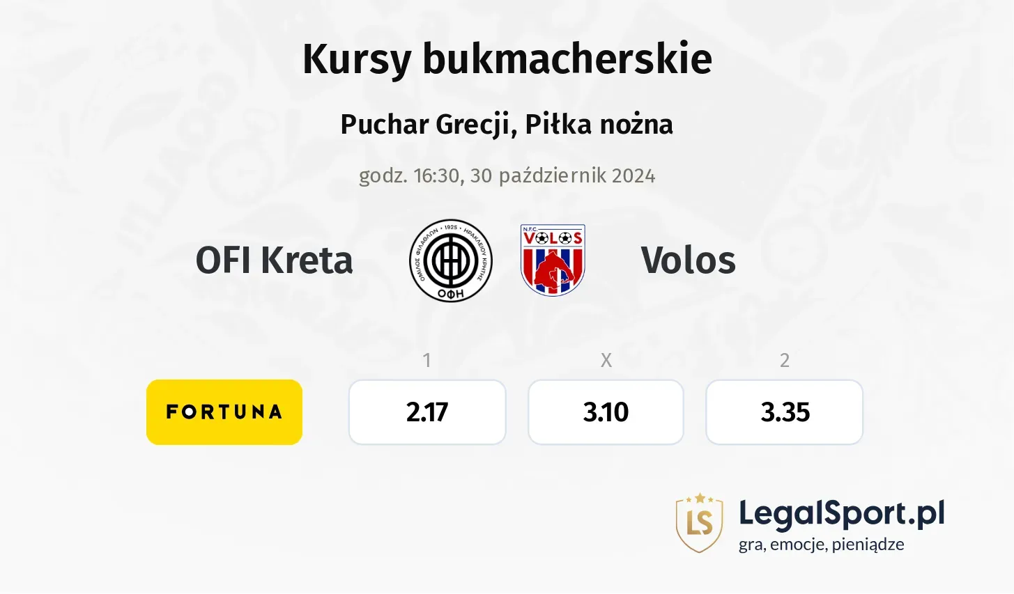 OFI Kreta - Volos typy, kursy 30.10, godz. 16:30