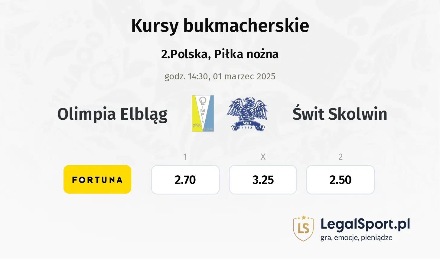 Olimpia Elbląg - Świt Skolwin typy, kursy