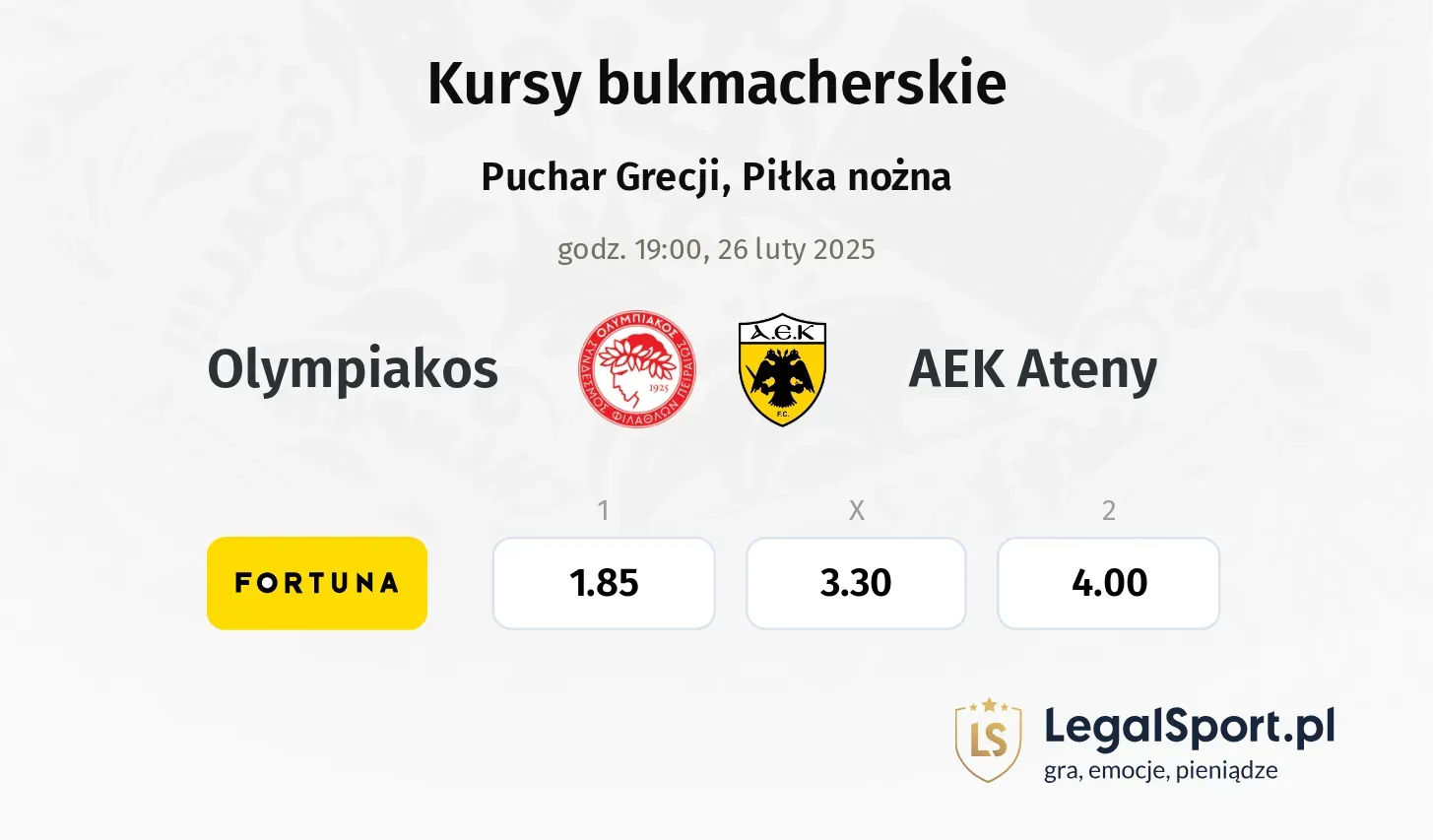 Olympiakos - AEK Ateny typy, kursy