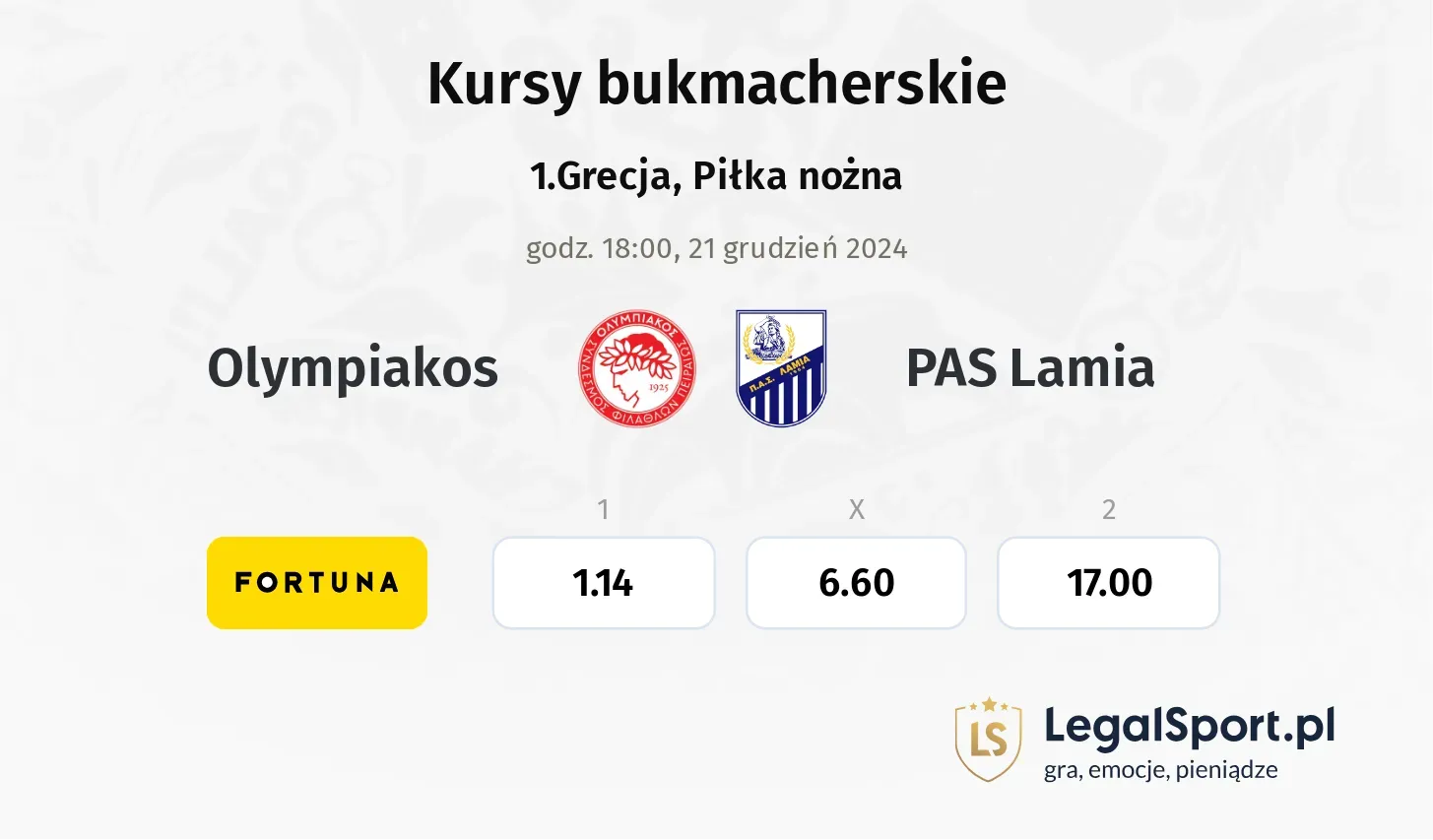 Olympiakos - PAS Lamia promocje bonusy na mecz